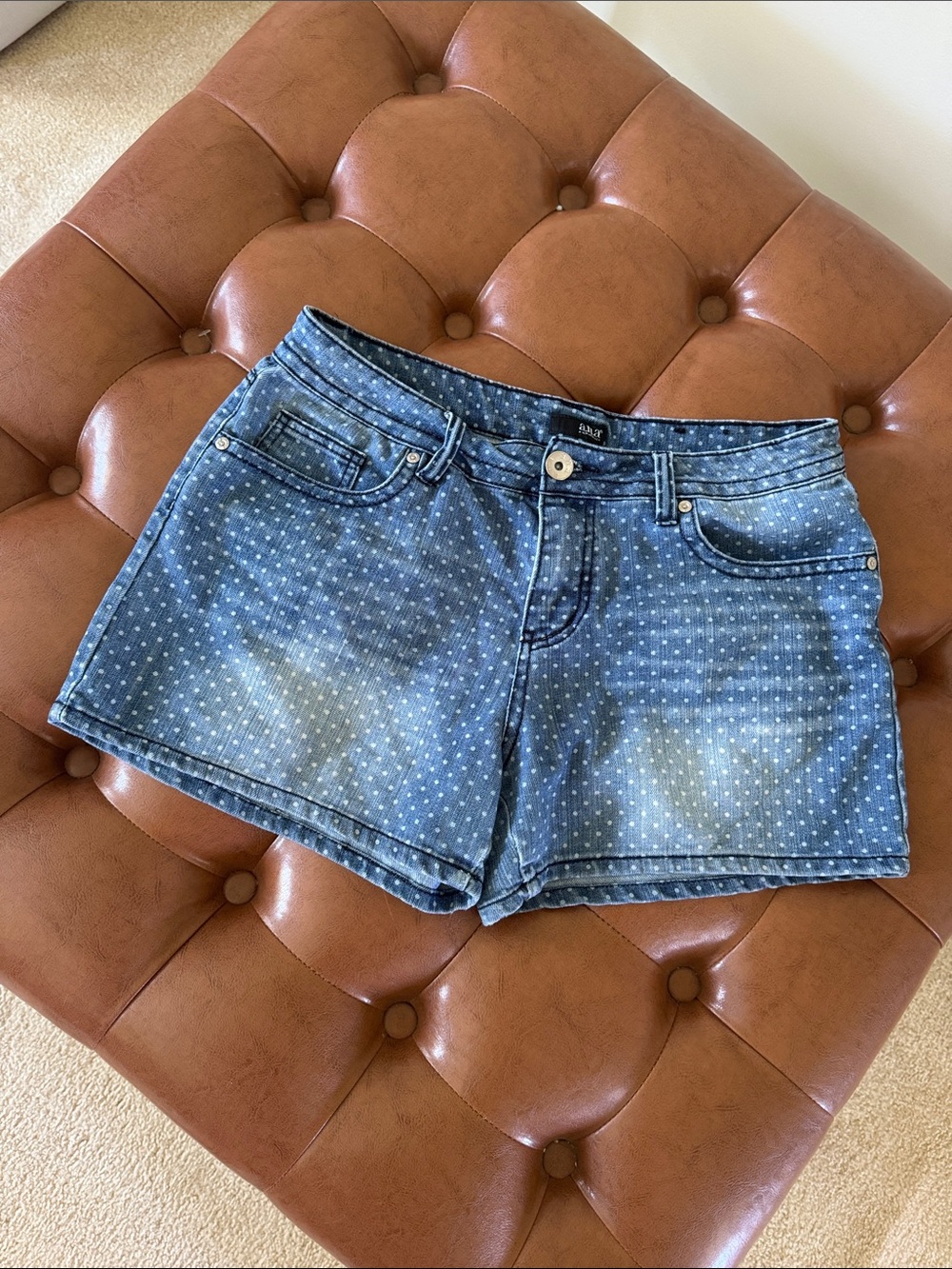 a.n.a Blue Polka Dot Denim Shorts